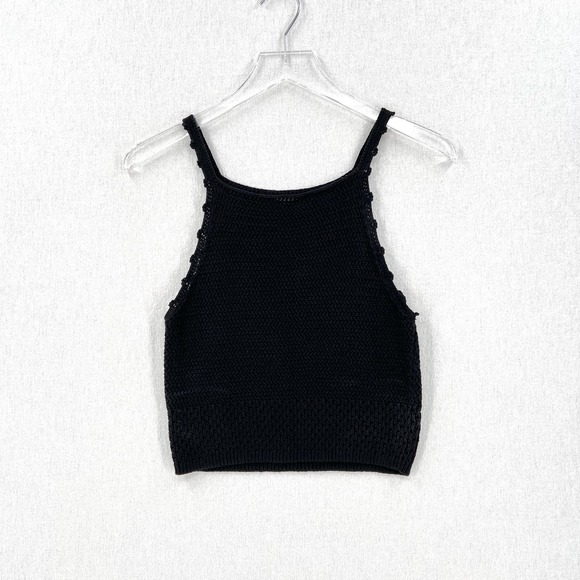 ARITZIA WILFRED Sunset Top Womens Small Black Crochet Cropped Strappy Tank - Picture 1 of 12